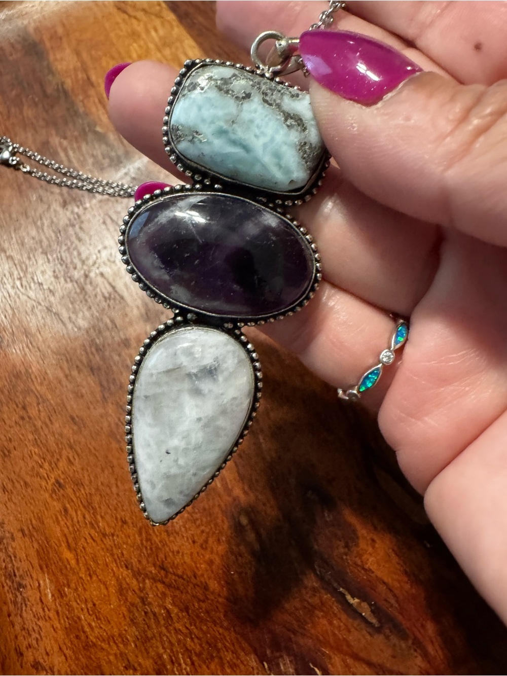 Moonstone Amethyst Labradorite Pendant on chain